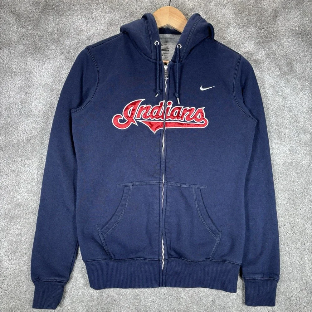 Nike Cleveland Indians Hoodie Sweatshirt Womens M Blue Full Zip Embroidered